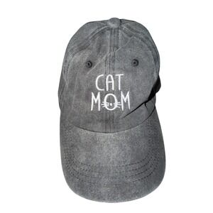 Cat Mom Embroidered Baseball Cap Gray Cotton Adjustable Strap New